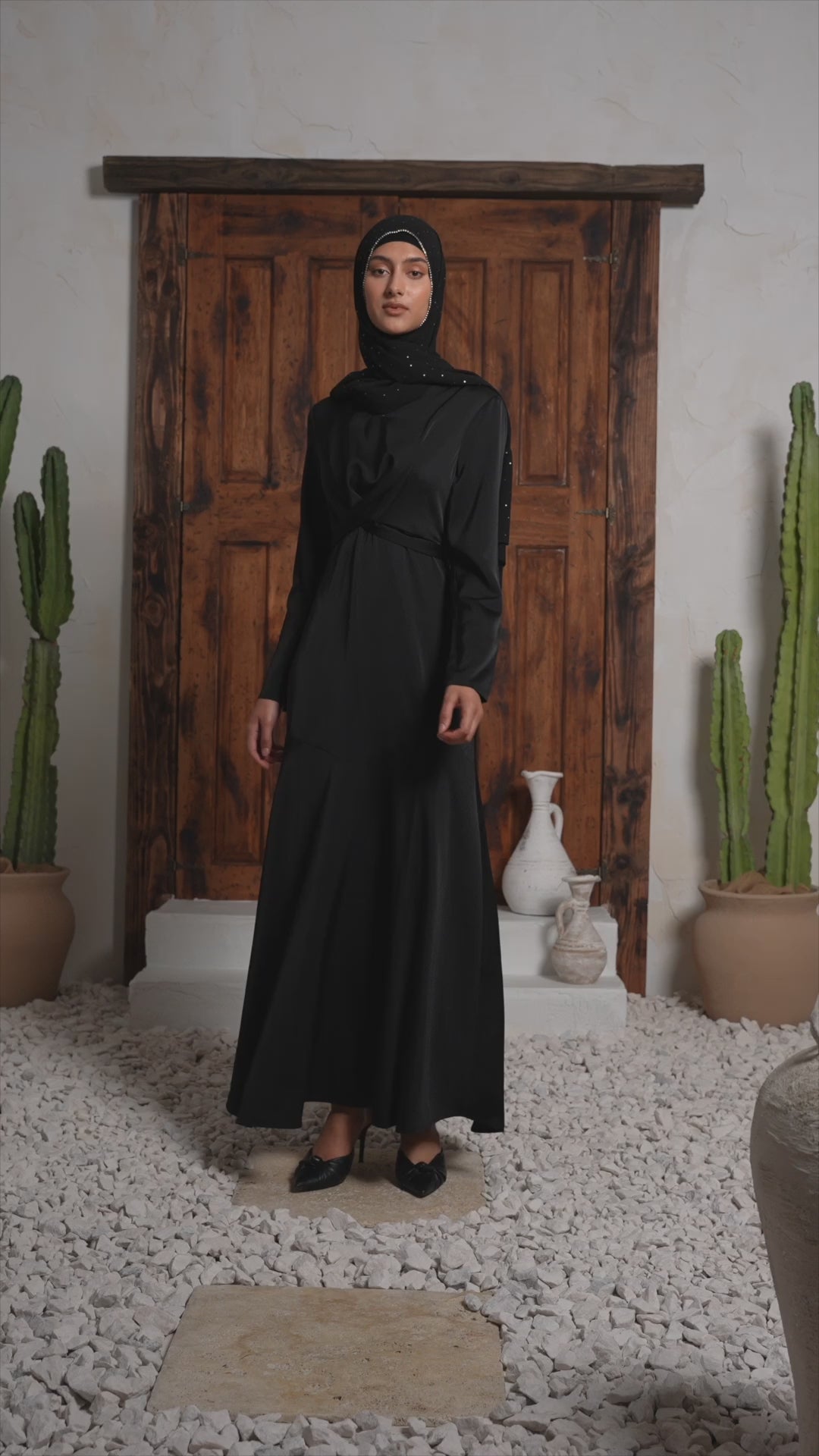 Black Criss Cross Satin Long Sleeve Maxi Dress